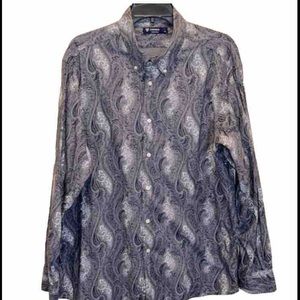 CREMIEUX COLLECTION GRAY BUTTON DOWN NAVY WHITE PRINT LONG SLEEVES MENS